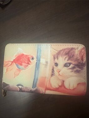 Source Unknown Pink Kitten and Goldfish Zip Wallet